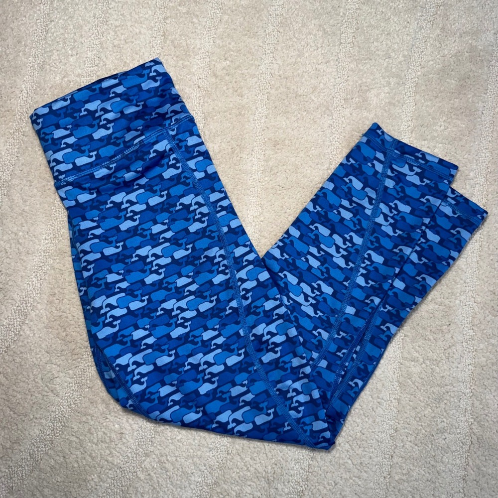 Vineyard Vines Performance Cropped Leggings Blue Whale Print Small Womens